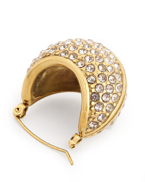 18kt Gold Plated CZ Crescent Hoop Earring