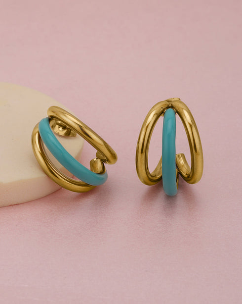 Genz 18kt Gold Plated Enamel Triple Layered Half Hoop Earring