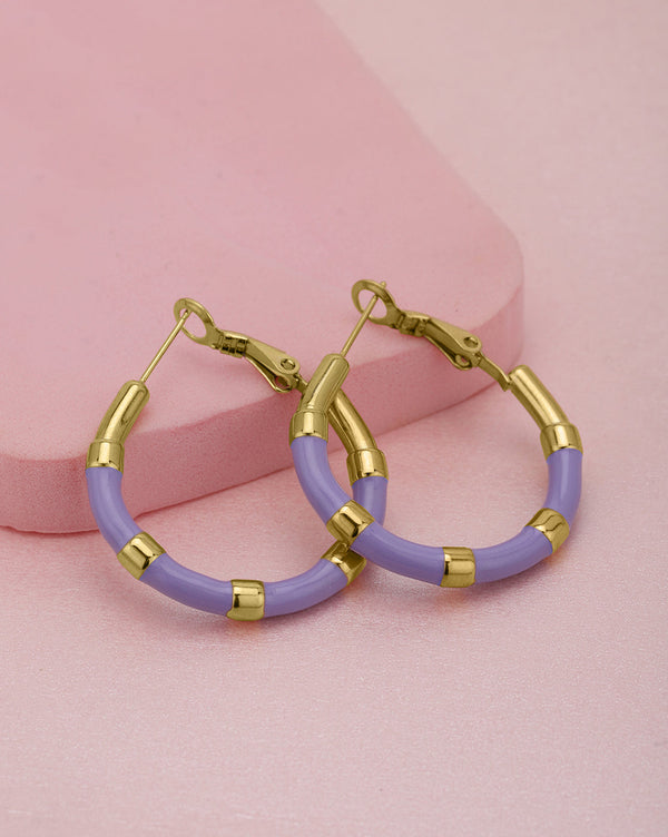 Genz 18kt Gold Plated Enamel Hoop Earring