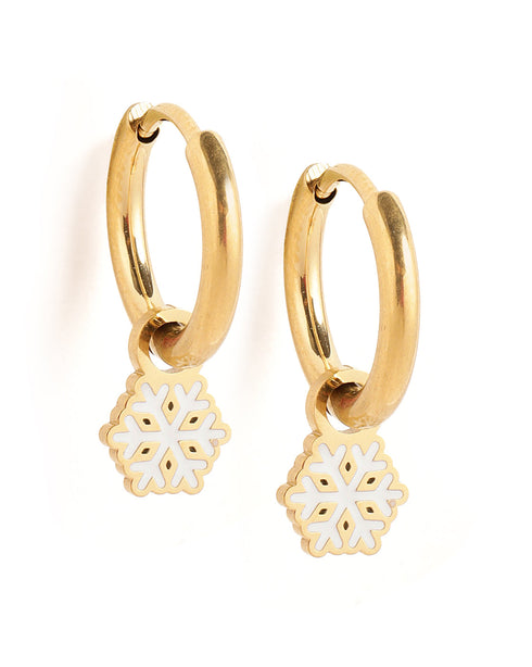 Genz 18kt Gold Plated Enamel Snowflake Mini Hoop Earring