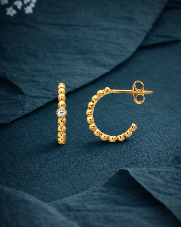 18kt Gold Plated CZ Half Hoop Earring