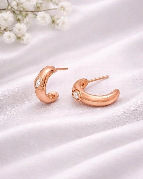 18kt Rose Gold Plated CZ Modern Arc Half Hoop Earring