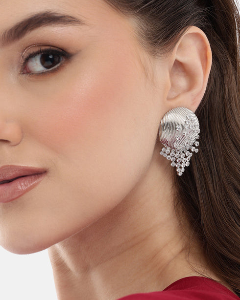 Premium Silver Plated CZ Contemporary Bold Stud Earring