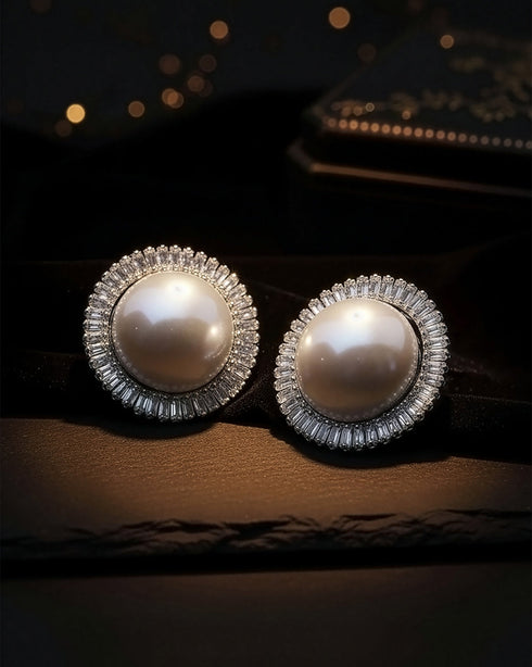 Premium Silver Plated CZ and Pearl Bold Stud Earring