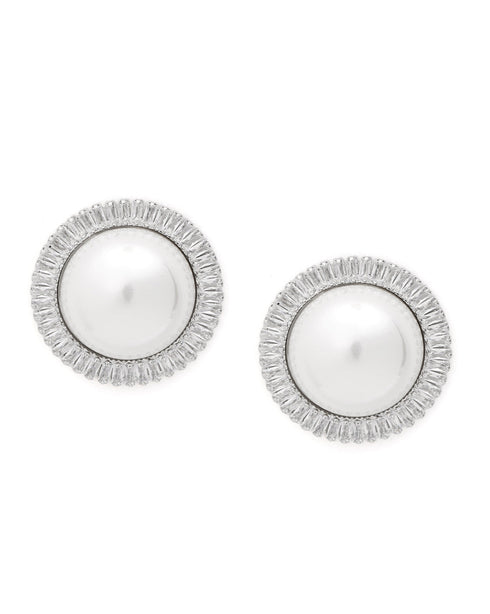 Premium Silver Plated CZ and Pearl Bold Stud Earring