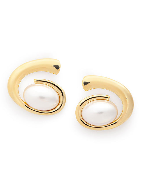 Premium 18kt Gold Plated Pearl Contemporary Bold Stud Earring