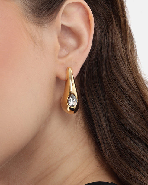 Premium 18kt Gold Plated CZ Half Hoop Earring