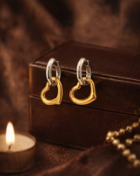 Gold and Silver Plated Dangling Heart Hoop Earring