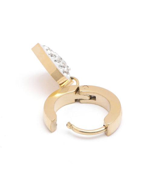 18kt Gold Plated CZ Dangling Heart Hoop Earring