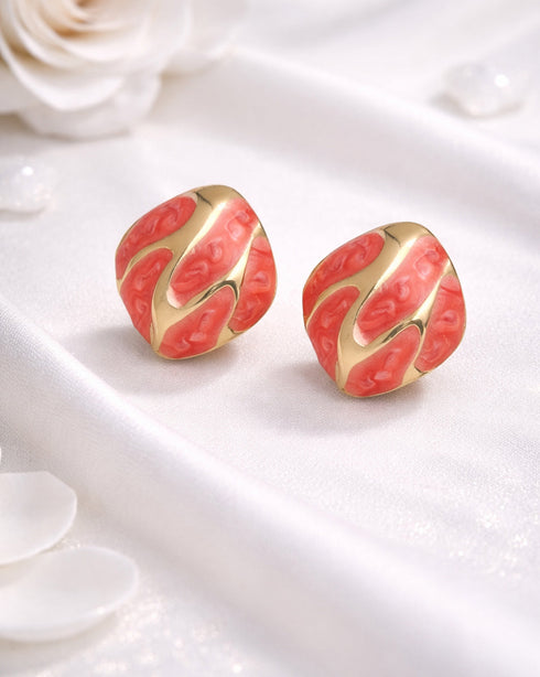 Gold Plated Enamel Bold Stud Earring