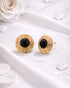 Gold Plated Halo Black Stone Earrings