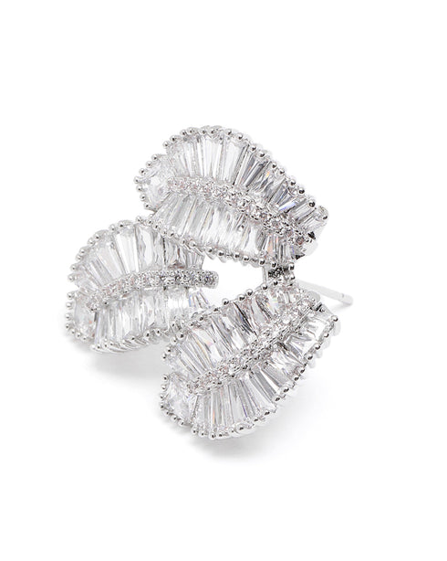 Premium Silver-Plated CZ Layered Leaf Bold Stud Earrings