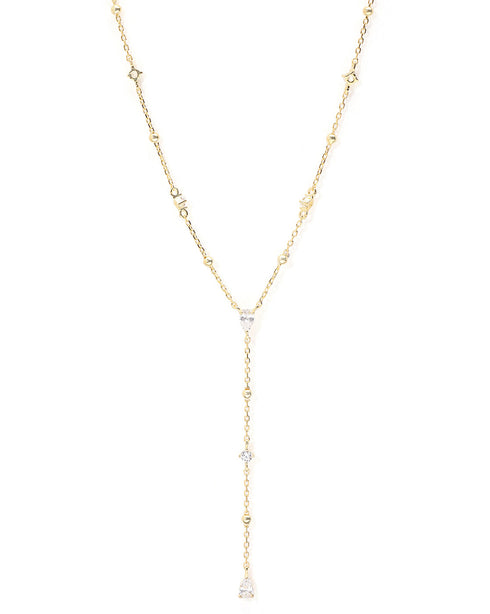 18kt Gold Plated CZ Lariat Necklace