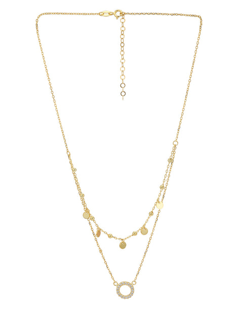 18kt Gold Plated CZ Circular Pendant Layered Necklace