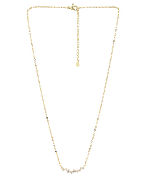 Gold Plated CZ studded Curved Bar Pendant Necklace