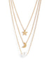 Rose Gold Plated Star Moon & Pearl Pendant Multi Layered Necklace