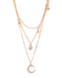 Rose Gold Plated CZ Moon and Star Pendant Multi Layered Necklace