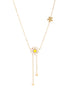 Genz 18kt Gold Plated Floral Enamel Lariat Necklace