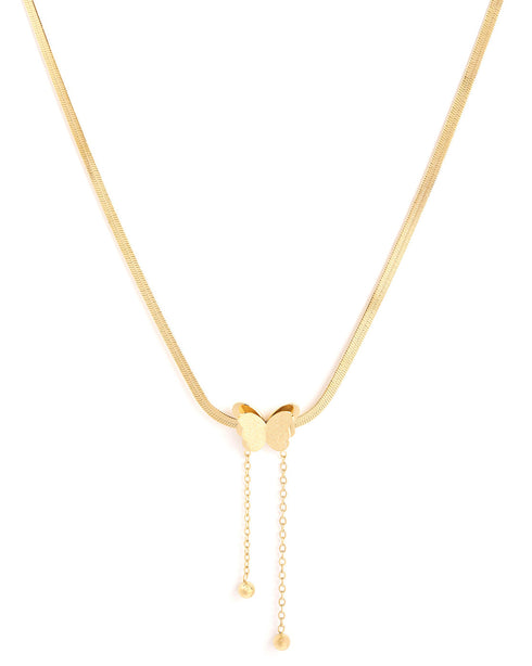 18kt Gold Plated Snake Chain Butterfly Lariat Necklace