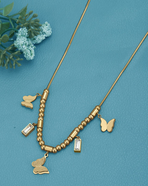 18kt Gold Plated CZ Multiple Butterfly Charm Necklace