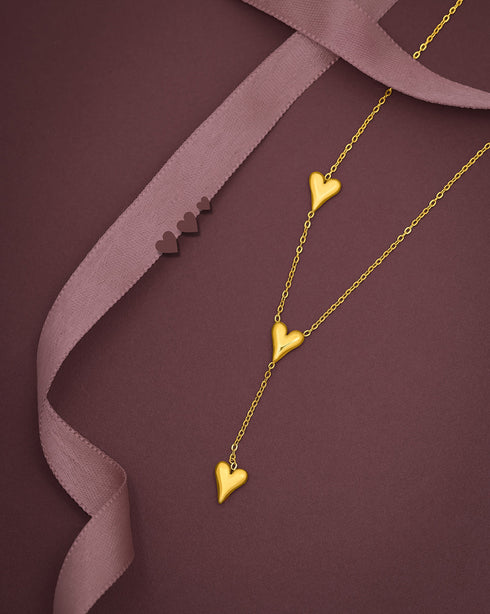18kt Gold Plated Dangling Heart Lariat Necklace