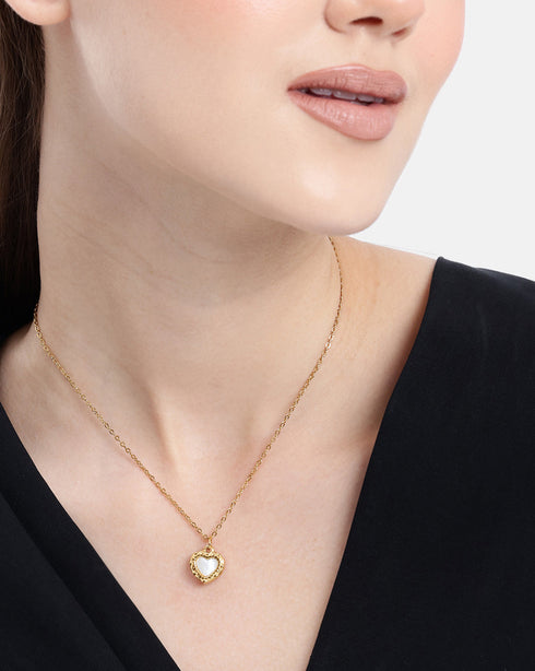 18kt Gold Plated Shell Puff Heart Reversible Pendant and Chain