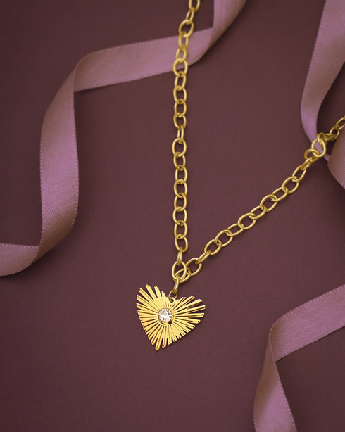 18kt Gold Plated CZ Heart Pendant and Chain