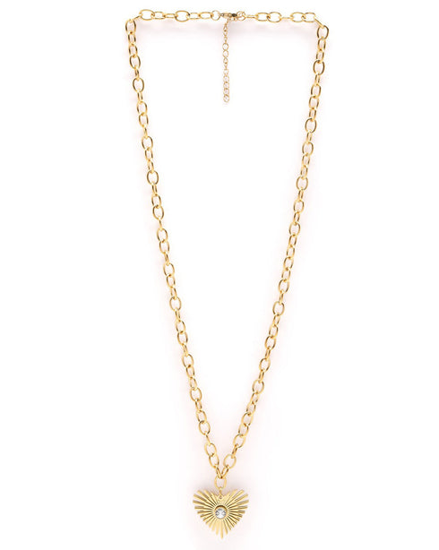 18kt Gold Plated CZ Heart Pendant and Chain