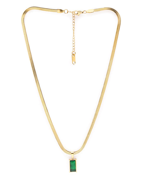 Gold Plated CZ Green Square Pendant and Snake Chain