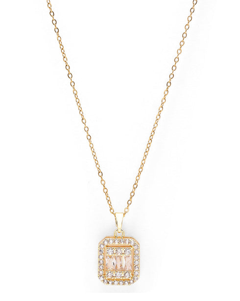 Gold Plated CZ Square Pendant and Chain