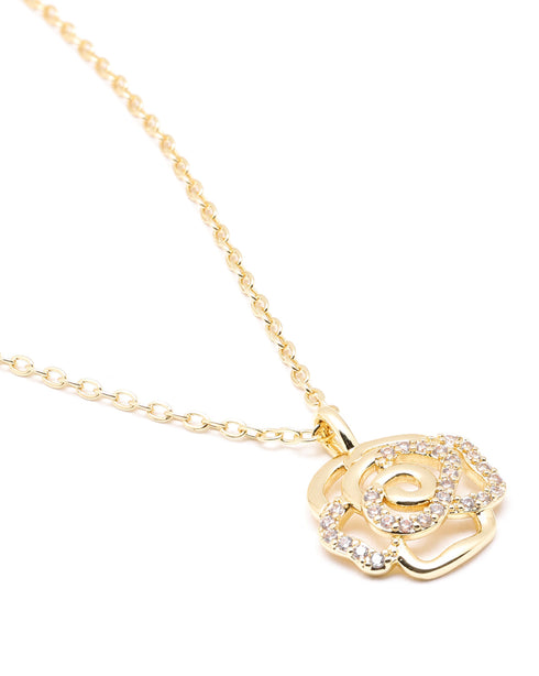 Gold Plated CZ Floral Pendant and Chain