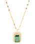 Gold Plated Green CZ Square Pendant and Chain