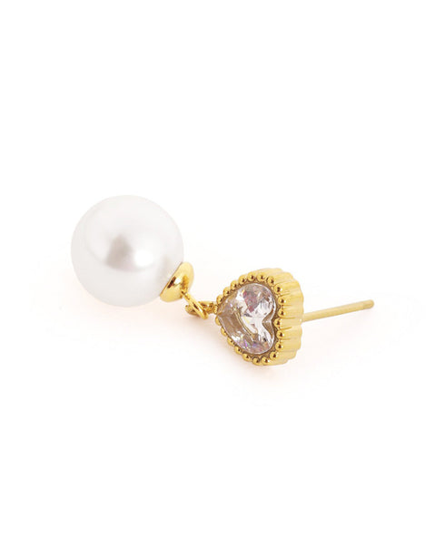 18kt Gold Plated Heart CZ Pearl Necklace and Drop Earring Set