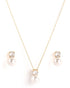 18kt Gold Plated Solitaire CZ Pearl Necklace and Drop Earring Set