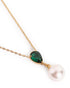 18kt Gold Plated Green CZ Pearl Necklace and Drop Earring Set
