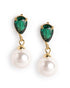 18kt Gold Plated Green CZ Pearl Necklace and Drop Earring Set