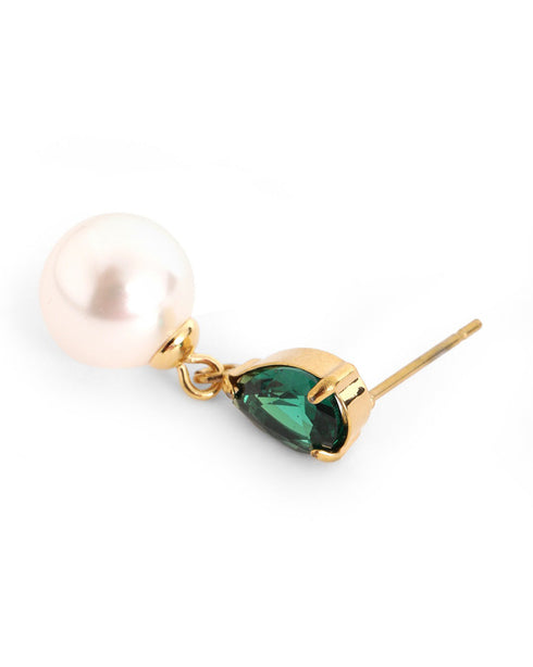18kt Gold Plated Green CZ Pearl Necklace and Drop Earring Set