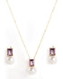 18kt Gold Plated Lavender CZ Pearl Necklace and Drop Earring Set