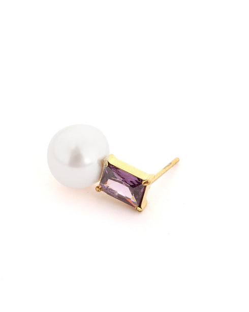 18kt Gold Plated Lavender CZ Pearl Necklace and Drop Earring Set