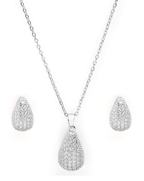 Silver Plated CZ Teardrop Necklace and Earring Set