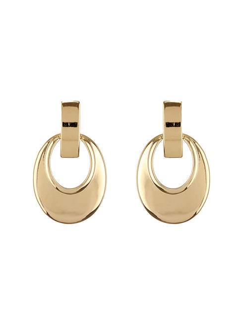 Anti-Tarnish Gold Toned Bold Statement Elliptical Earrings