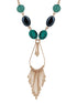 Green & Navy Rose Gold-Plated Stone-Studded Tasselled Necklace