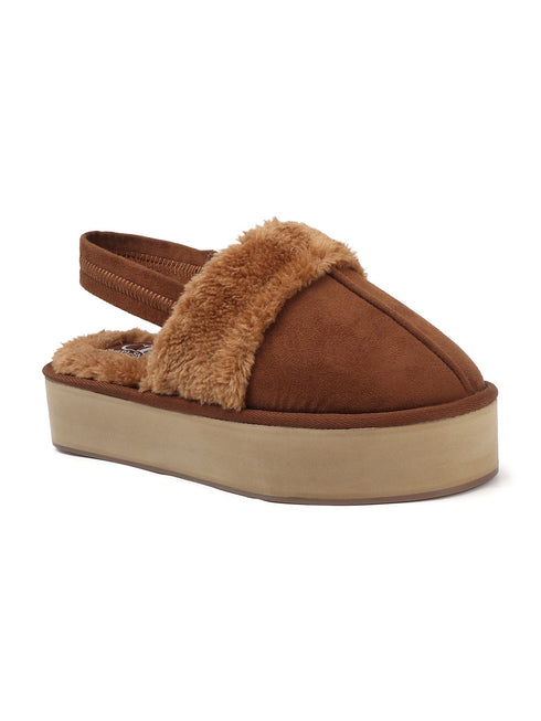 Women's Platform Mule Slipper with Plush Faux Fur