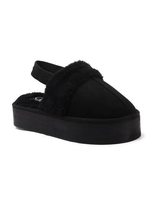 Women's Platform Mule Slipper with Plush Faux Fur