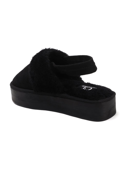 Women's Platform Mule Slipper with Plush Faux Fur