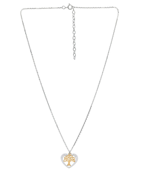 Rhodium and Gold Plated Heart Tree of Life I Love Mom Textured Pendant Necklace