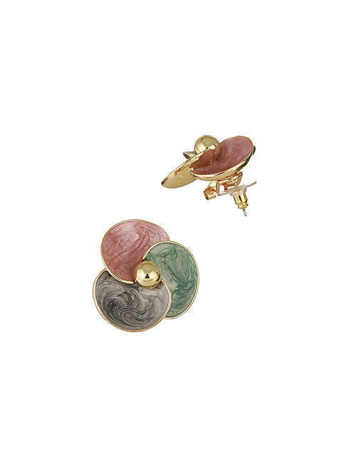 Anti-Tarnish 18k Gold Plated & Enamelled Floral Statement Studs Earrings