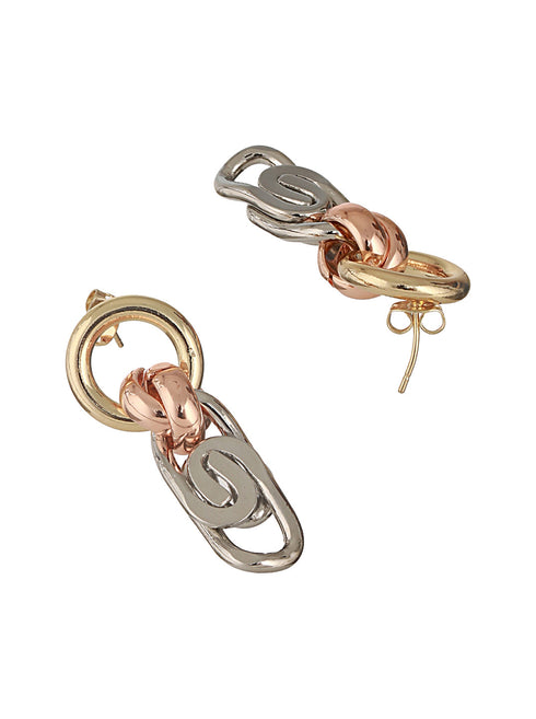 Anti-Tarnish 3 Toned Chain Dangle Handcrafted Earrings