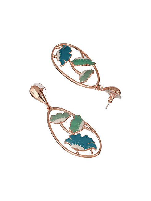 Anti-Tarnish Gold Plated Blue Enamelled Floral Statement Luxe Drop Earrings