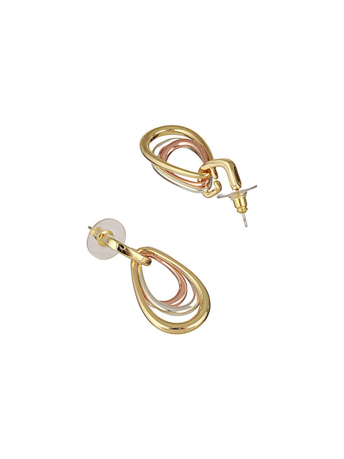 Anti-Tarnish Tri Gold Plated Concentric Drop Shaped Dangler Hoop Earrings